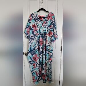 Vtg Tropical Eve Hawaii Caftan Muumuu Dress